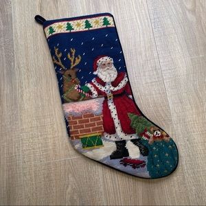 Christmas stocking, embroidered, cross stitch handmade, Santa, reindeer